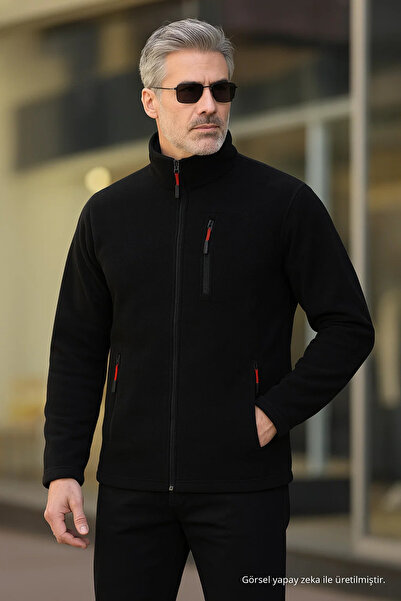 COMBİNE MİCHAİL Black Color Zippered 3 Pocket Softshell Fleece 5625