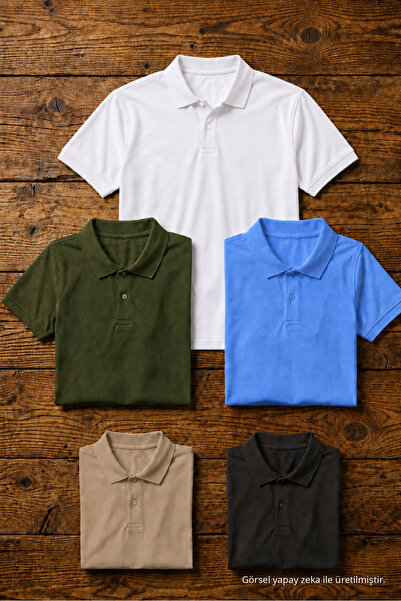 COMBİNE MİCHAİL Men's Cotton Casual 5-Piece Polo Collar T-Shirt