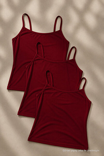 COMBİNE MİCHAİL Kadın Basic İnce Askılı Dar 3 Lü Crop Bluz