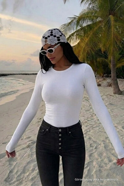COMBİNE MİCHAİL Kadın Bisiklet Yaka Slim Fit Ekru Bluz