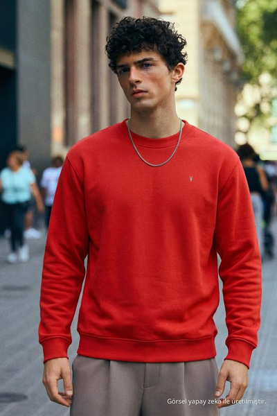 COMBİNE MİCHAİL Men's Medium Soft Red Sweatshirt