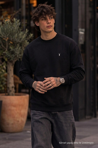 COMBİNE MİCHAİL Knitted Winter Casual Black Men's Sweatshirt