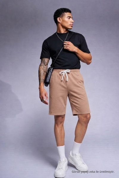 COMBİNE MİCHAİL Men's Comfort Fit Above Knee Caramel Shorts