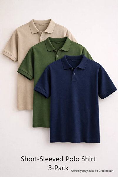 COMBİNE MİCHAİL Mens Short Sleeve Basic 3-Pack Polo Collar T-Shirt