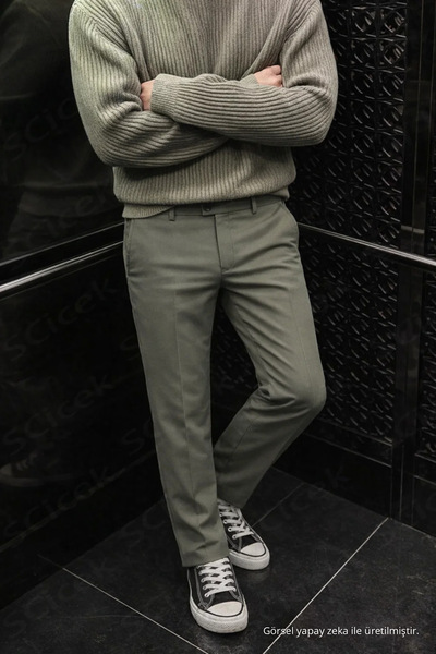 COMBİNE MİCHAİL Erkek Rahat Regular Dar Paça Haki Pantolon