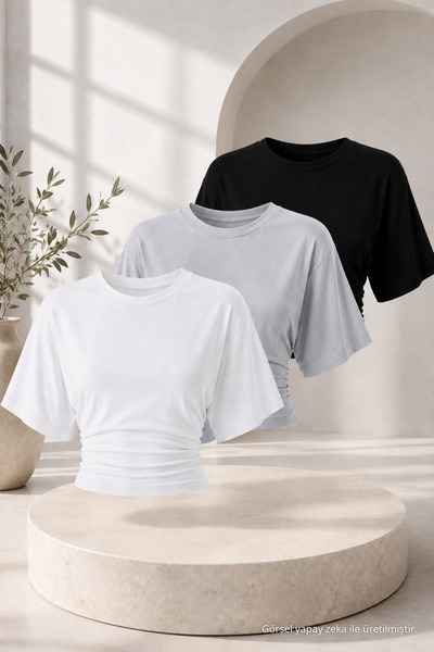 COMBİNE MİCHAİL Kadın Günlük Yarasa Kollu 3 Lü Dar Crop Bluz