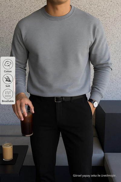 COMBİNE MİCHAİL Erkek Kışlık Salaş Basic Gri Sweatshirt
