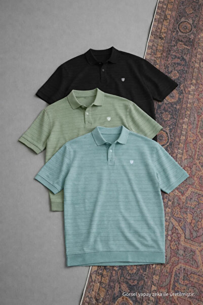 COMBİNE MİCHAİL Men's Casual Cotton Pack 3-Piece Polo Collar T-Shirt