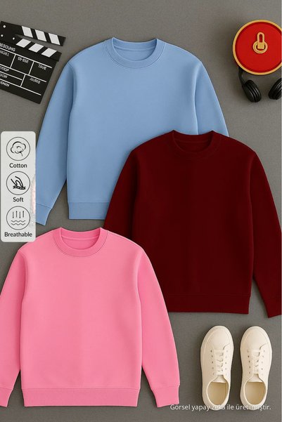 COMBİNE MİCHAİL Men's Crew Neck Loose 3-Piece Sweatshirt