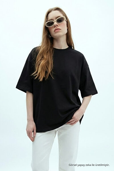 COMBİNE MİCHAİL Women's Short Sleeve Cotton Pack Black Oversized T-Shirt