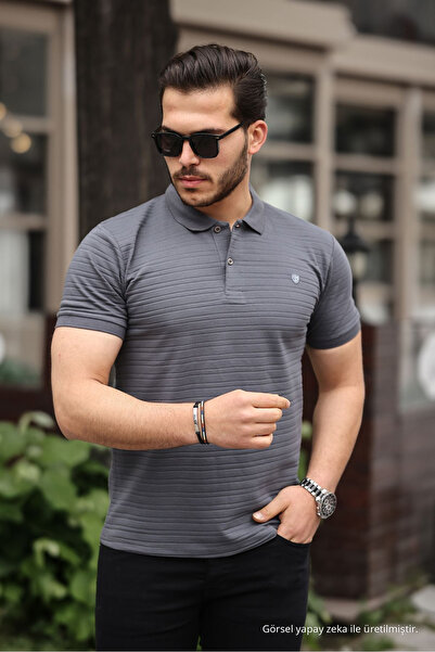 COMBİNE MİCHAİL Men's 100% Cotton Fabric Slim Fit Cut Smoke Polo Neck T-Shirt