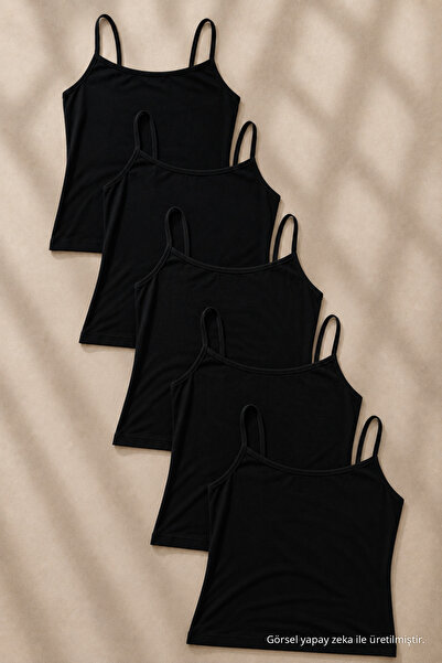COMBİNE MİCHAİL Kadın İnce Askılı 5 Li Siyah Crop Bluz
