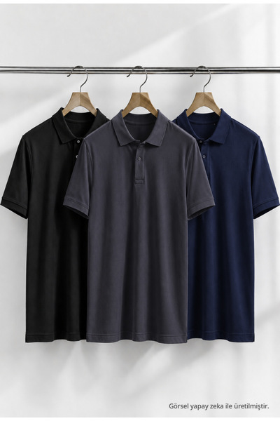 COMBİNE MİCHAİL Men's Trend Casual 3-Piece Polo Collar T-Shirt