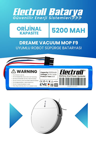 ELECTROLL Dreame Vacuum Mop F9 Uyumlu Batarya (Orijinal Kapasite) 5200mah Pil...