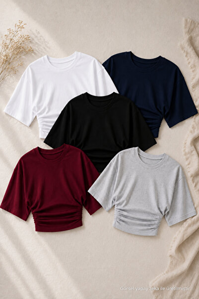COMBİNE MİCHAİL Kadın Yarasa Kollu Yazlık 5 Li Crop Bluz