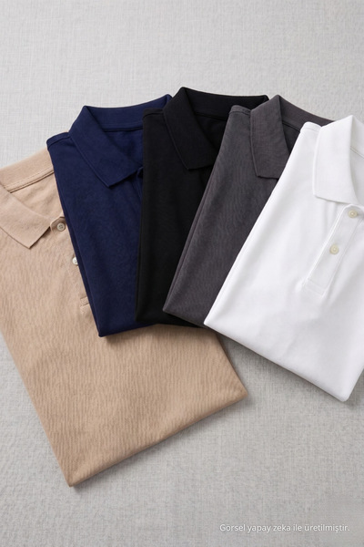 COMBİNE MİCHAİL Men's Short Sleeve Loose 5-Piece Polo Collar T-Shirt