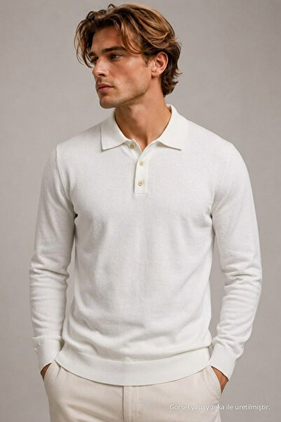 COMBİNE MİCHAİL Men's Daily Comfort Acrylic White Sweater