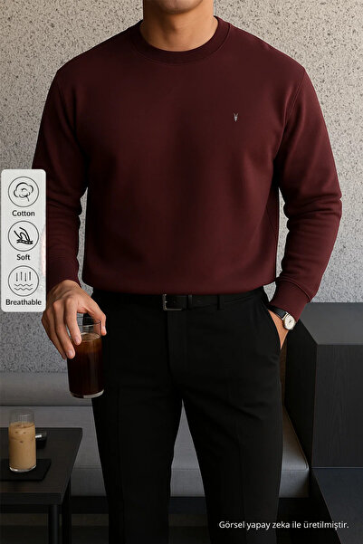 COMBİNE MİCHAİL Erkek Kışlık Salaş Basic Bordo Sweatshirt