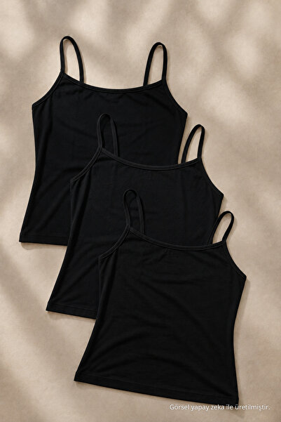 COMBİNE MİCHAİL Kadın Basic İnce Askılı Dar 3 Lü Crop Bluz