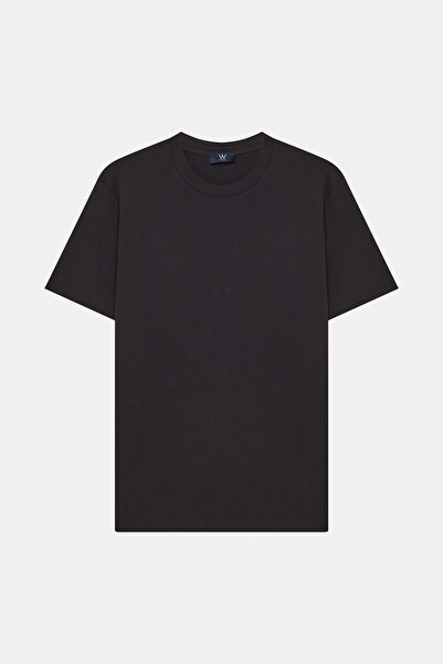 W Collection SİYAH STANDART KALIP PAMUK BİSİKLET YAKA T-SHIRT