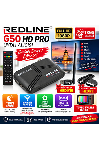 Redline G-50 HD Pro Full HD Uydu Alıcısı TKGS WiFi YouTube 5000 Kanal Tak Çal...