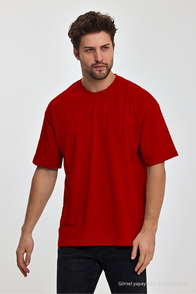 COMBİNE MİCHAİL Ανδρικό μπλουζάκι Oversize Fit Thick Fabric Textured Crew Neck