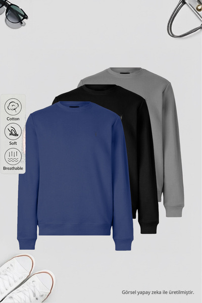 COMBİNE MİCHAİL Erkek Basic Bisiklet Yaka Bol 3 Lü Swetshirt