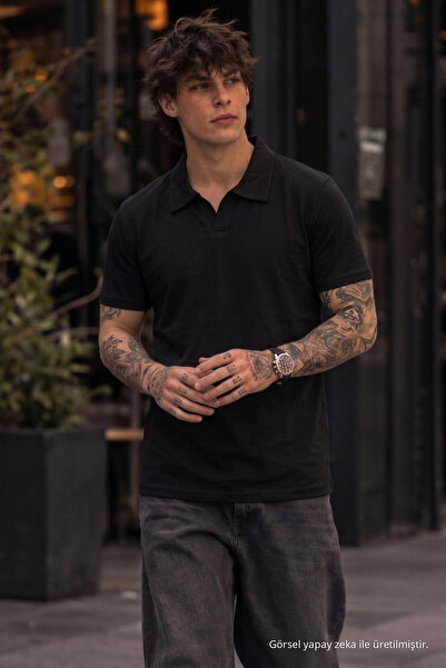 COMBİNE MİCHAİL Herren-T-Shirt mit Polokragen aus 100 % Baumwolle in Schwarz