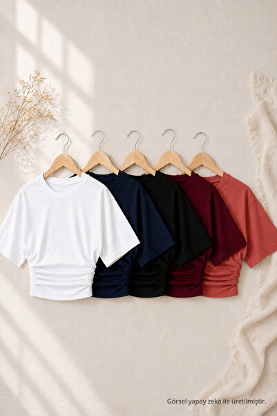 COMBİNE MİCHAİL Kadın Yarasa Kollu Basic Dar 5 Li Crop Bluz