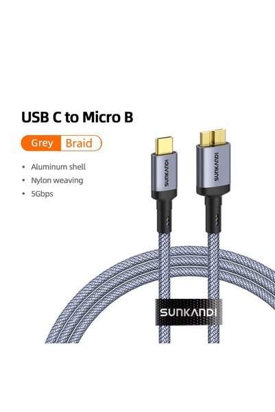 choice2 كابلات SUNKANDI رمادية بطول 1.2 متر، 10 جيجابت في الثانية، من مايكرو ...