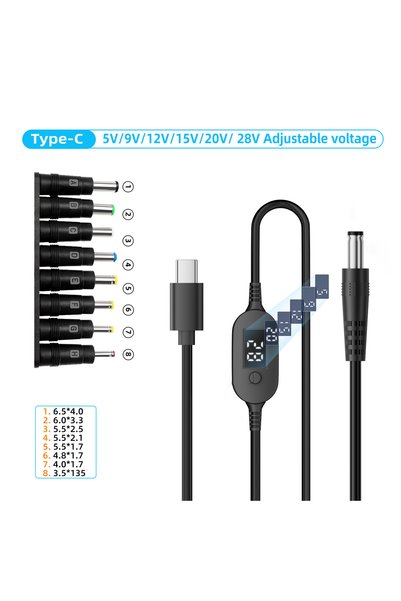 choice2 كابل طاقة USB-C إلى تيار مستمر 140 واط - TYX-PVC-8 في 1، من النوع C إ...