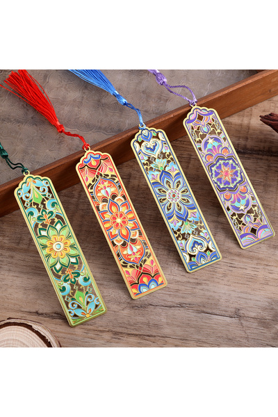 Choice 4Pcs 4Pcs Mandala Flower Metal Bookmarks with Tassels, Hollow-Carved B...