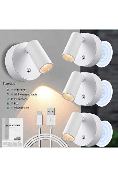 Choice White-4pc 4pcs Magnetic Wall Light LED Table Lamp Touch 3-Color Dimmab...