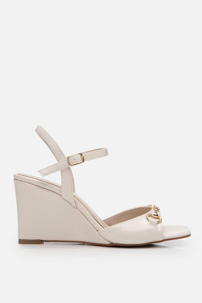 Yaya by Hotiç Women's Beige Buckle Wedge Heeled Sandals