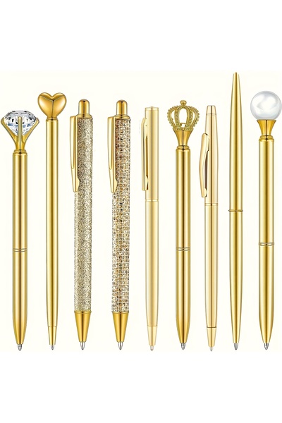 Choice YELLOW 9pcs Golden Ballpoint Pens, Signature Pens, Metal Pens, Diamond...