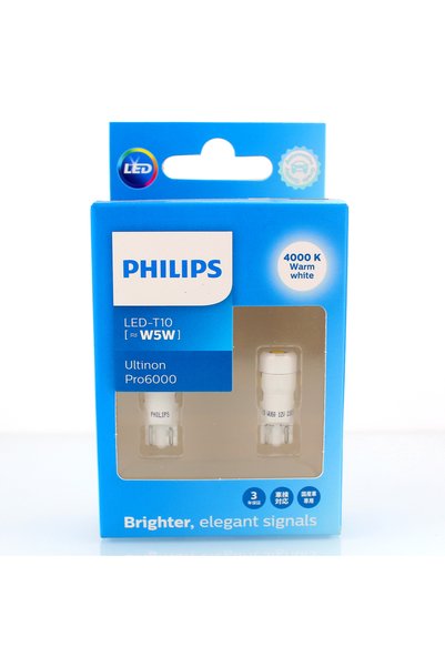Philips زوج واحد من مصابيح LED T10 W5W Ultinon Pro6000 4000K 6000K بيضاء ساطع...