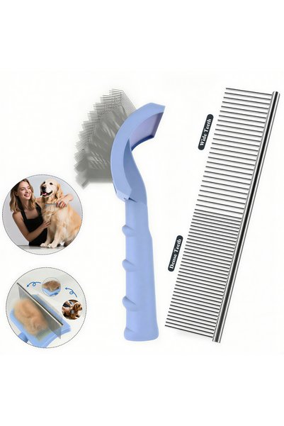 Choice11 2Pcs SkyBlue Dog Grooming Comb Shedding Hair Remove Needle Brush Sli...
