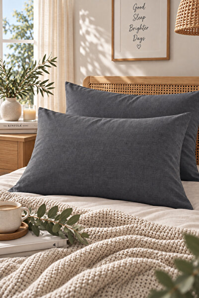 MyStory Home غطاء وسادة بلون واحد - مدخن