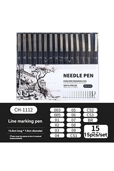 Choice3 15PCs 15/3 Size Fineliner Pens Black Micro Pigment Liner Pen Multilin...