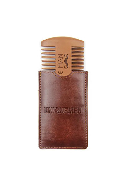 Choice green Men's Wooden Beard Comb with Leather Case Mustache Hair Comb For...
