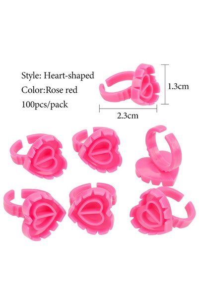 Choice5 Rose red 100 Pcs Disposable Eyelash Glue Ring Holder Cup Heart-shaped...