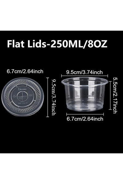 Choice3 50PCS Flat Lids-250ML 8OZ 50PCS Disposable Pudding Plastic Cups Salad...