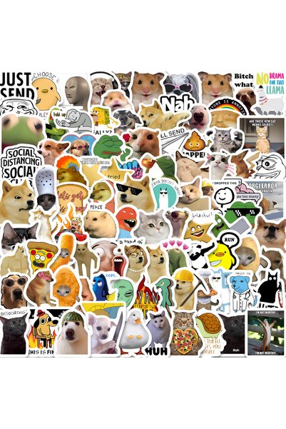 Choice Multicolor 100Pcs Funny Cute Meme Stickers Cat Meme Cartoon Decals Sui...