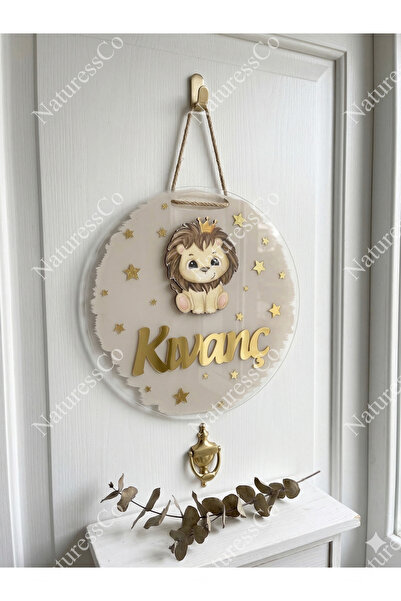 NaturessCo Aslan Figürlü Pleksi Bebek/Çocuk Kapı Süsü