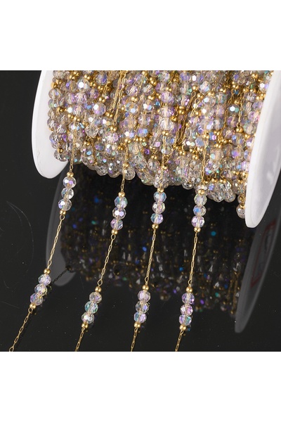 Choice6 Clear 1Meter Stainless Steel Colorful Crystal Beading Chain for DIY H...