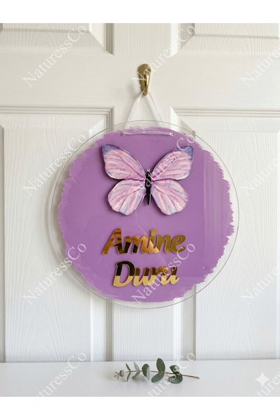 NaturessCo Ornament de ușă din plexiglas liliac pentru bebeluși/copii cu figu...