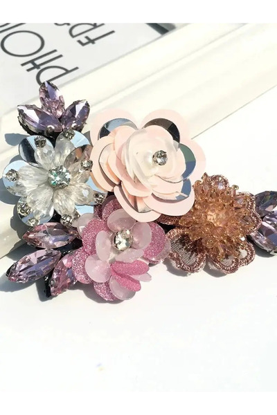 Choice black 3D Flowers Beaded Handmade Appliqued Flower Sequin Applique for ...