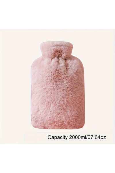 choice2 pink-2000ml 1L/2L PVC Plush Hot Water Bottle – Leak-Proof Large-Capac...
