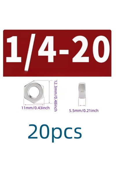 Choice 20 قطعة من صواميل سداسية من الفولاذ المقاوم للصدأ UNC 304 بمقاس خيط 1/...