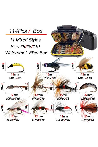 Choice 114Pcs-11Mixed Style 24/40/84/114pcs with Dry/Wet Flies Fly Fishing Fl...